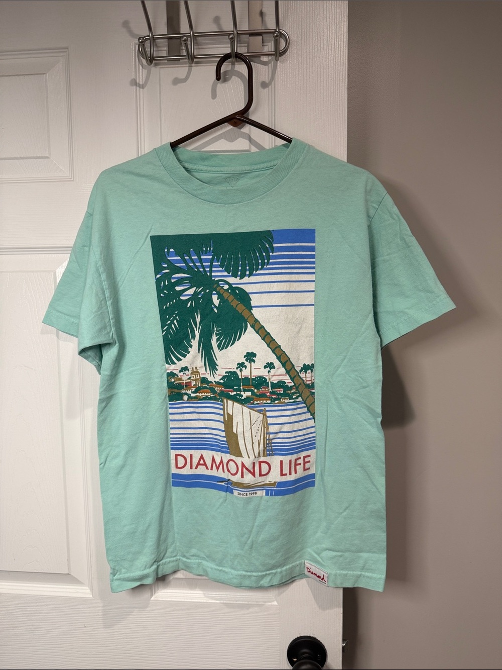 Diamond Supply Co. Mint Green Tee with Red Logo Tag